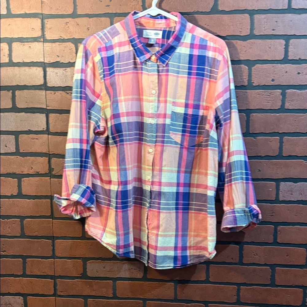 Old Navy Spring Colors Plaid Button Down Shirt